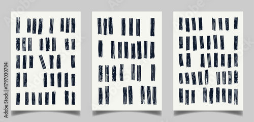 Contemporary drawn brush stroke. Minimalist abstract Line Art Set of 3 Prints for printable wall art, postcard, wallpaper, home decor.