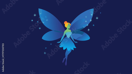 Enchanting fairy with shimmering wings dancing among twinkling stars, radiating magic and wonder, perfect for fantasy and children's themes
