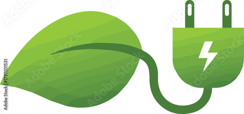 Green energy concept with a leaf integrated into an electrical plug, representing sustainability and renewable power sources