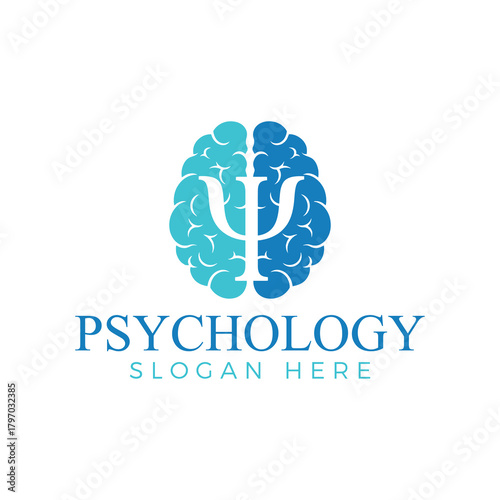 Psychology logo template featuring a brain with psi symbol, perfect for mental health and psychological services