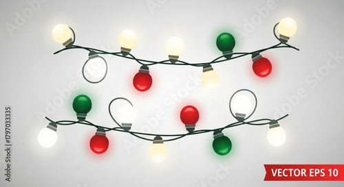 Festive Christmas lights strung together bring holiday cheer, perfect for decorating invitations and winter celebrations with vibrant illumination