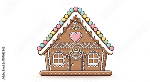Delightful gingerbread house illustration for holiday projects or festive designs, conjuring up the magic of Christmas with its sweet details