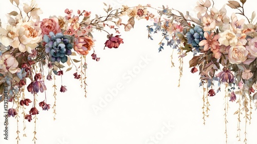 Elegant floral arrangement watercolor painting on white background decorative design