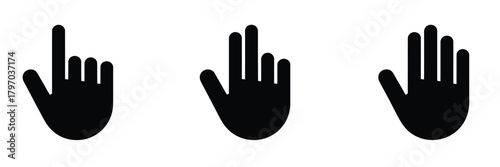 Gesture hand icon illustration featuring various finger movements, communication symbols, and expressive hand signs in clean vector style