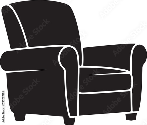 Black Silhouette of a Comfortable Armchair with White Outline furniture