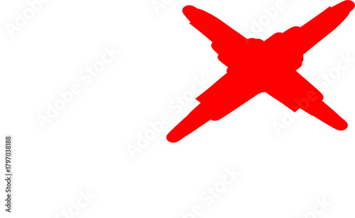 A bold, hand-drawn red X symbol painted on a clean white background.