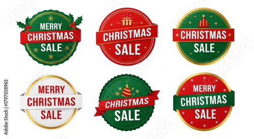 Festive Christmas sale badges for your holiday promotions, offering seasonal discounts and a touch of winter cheer with these eye-catching designs