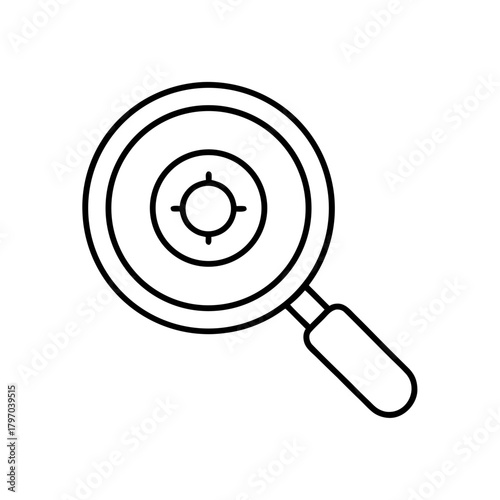 Magnifying glass focusing on a target outline icon on transparent background
