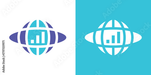 Cuadro en lienzo Global Earth Finance Bar Logo Design, Dual Meaning Symbol Combining Planet Earth