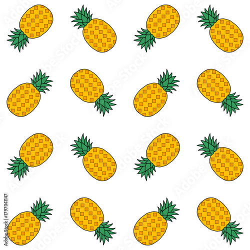 Pineapple seamless pattern. Cute cartoon pineapple seamless pattern. Minimalist pineapple icon seamless pattern.
