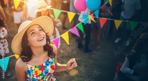 Teen girl at summer festival with sunhat