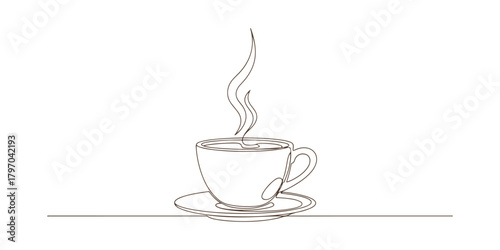 Coffee steam rises from a hot drink, forming a continuous line that embodies decorative art with a minimalist touch.