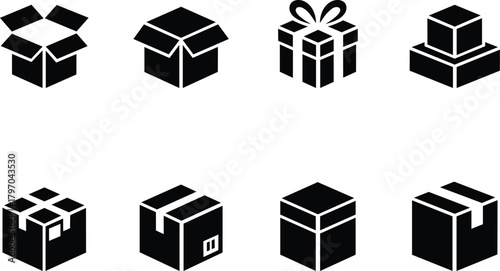 Isometric boxes and gift box vector icons for delivery and packaging