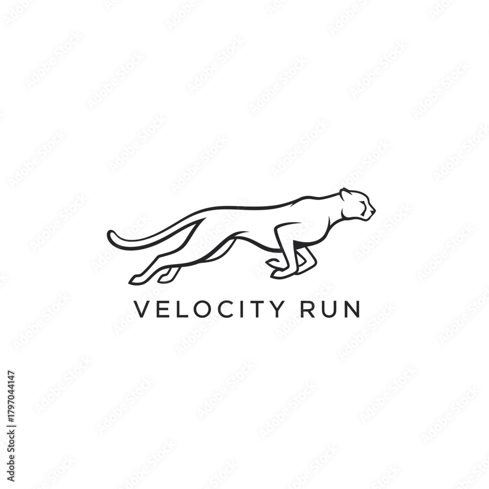 Fototapeta premium A sleek, black and white logo showcases a running big cat, conveying speed and dynamism