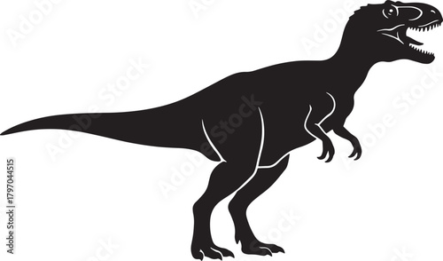A striking black silhouette of a fearsome tyrannosaurus rex dinosaur
