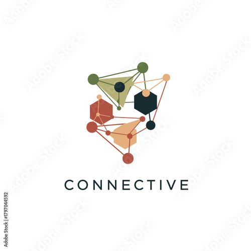 Colorful abstract design with interconnected shapes, forming a network-like structure, with the word "Connective" below