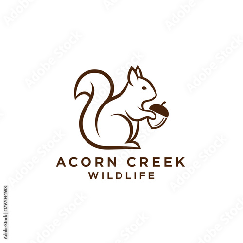 A brown logo depicting a squirrel holding an acorn, with the text "Acorn Creek Wildlife" underneath