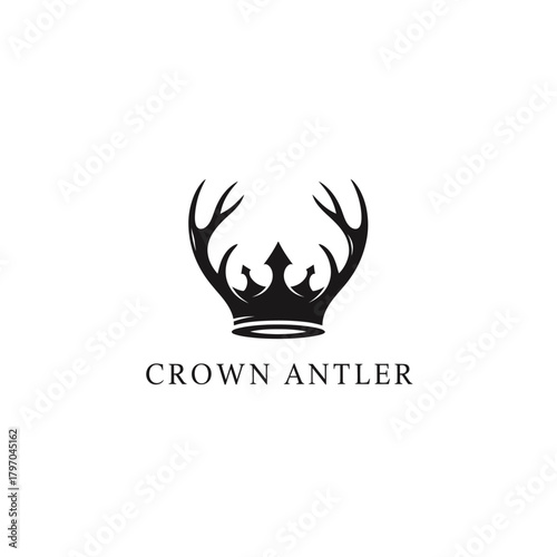 A regal symbol featuring a stylized crown with antlers on a stark white background