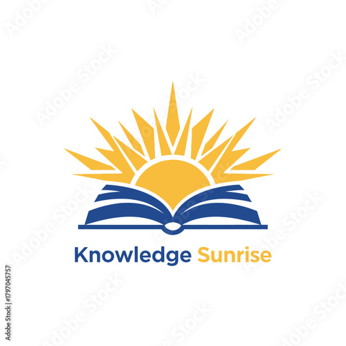 A logo depicts an open book with the sun rising above it, and text below