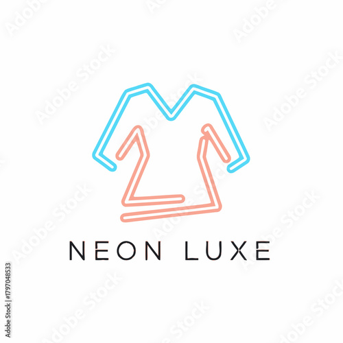 A neon outline of a shirt in a dual color scheme, with the words "NEON LUXE" below