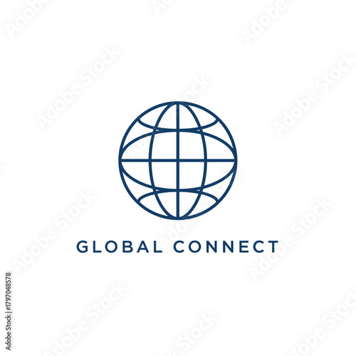 A simple dark blue outline of a globe with intersecting lines, with 'GLOBAL CONNECT' below