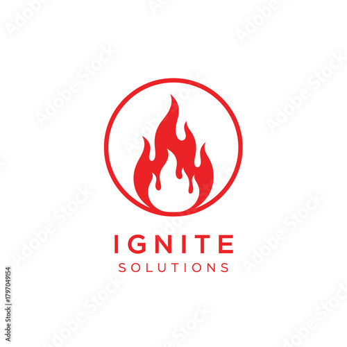 A vibrant red flame stylized within a red circle, with the word 'IGNITE' below it in red