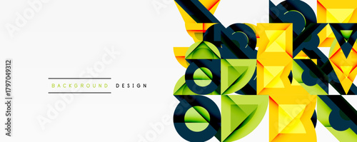 Abstract geometric shapes, vibrant colors, modern design. Yellow, green, black elements create dynamic composition. Minimalist style.