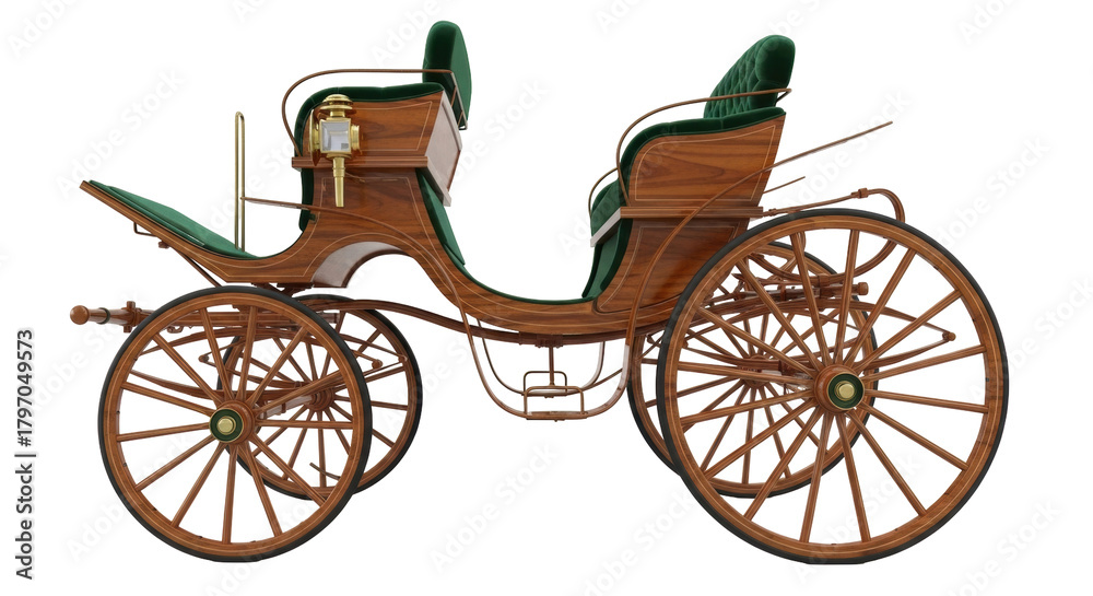 Fototapeta premium Isolated antique carriage, ornate horse-drawn vehicle on display for historical transport