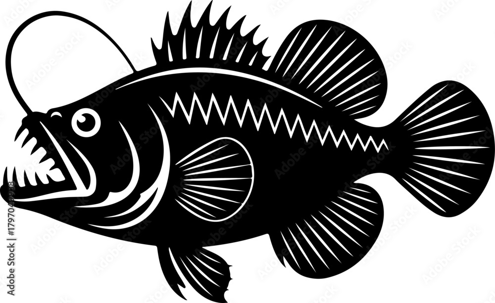Fototapeta premium Angler fish silhouette vector illustration