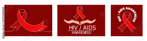 set of posters for world aids day illustration clipart, save hands holding red ribbon with hiv aids awareness text typography lettering sign symbol illustration, campaign theme banners collection