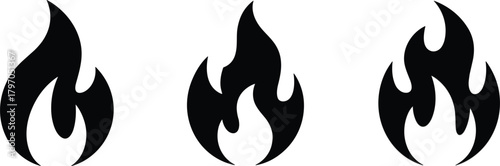 Black flame icon, stylized fire symbol, vector flame graphic, minimalist fire design, abstract flame shape, burning icon set, flame silhouette, modern fire illustration, editable flame art