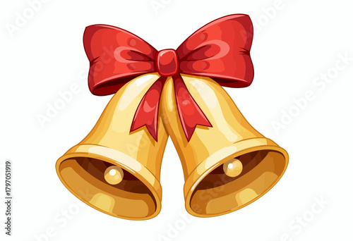 Festive Illustration of Two Golden Bells with Red Ribbon Symbolizing Celebration and Joyful Holiday Mood