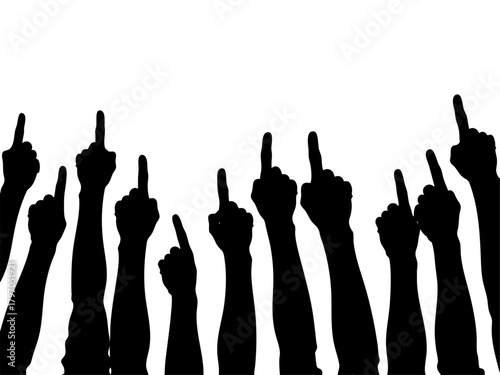 Silhouette hands pointing upward together, unified gesture expressing teamwork, direction, unity, and shared vision on a clean white background.