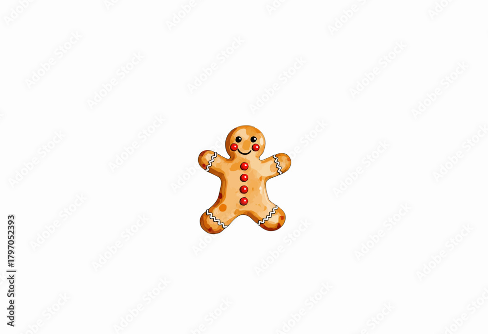 Obraz premium Whimsical Gingerbread Man Illustration Against a Minimal White Background Highlighting Festive Holiday Spirit and Cheerful Confection Design