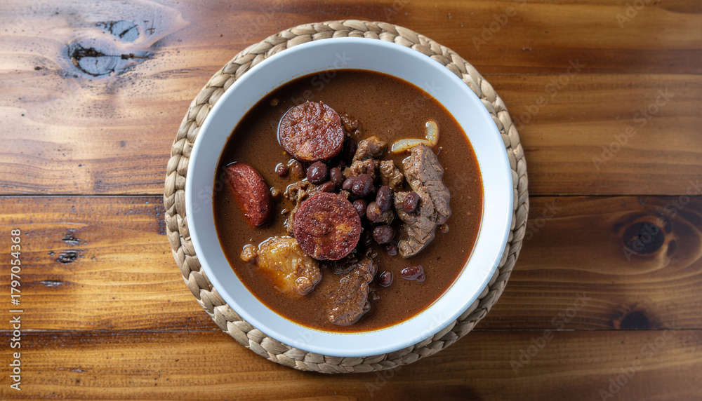 Fototapeta premium Brazilian Feijoada Food. Top view 