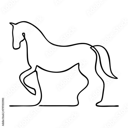 Logo con dibujo de línea continua de caballo 
