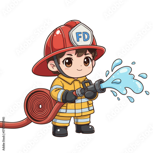 cute and adorable illustration of firefighters working to carry out their duties