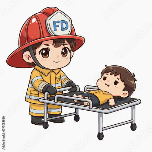 cute and adorable illustration of firefighters working to carry out their duties