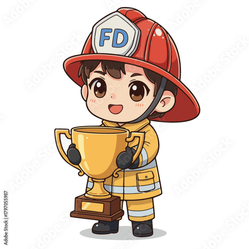 cute and adorable illustration of firefighters working to carry out their duties