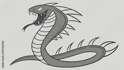 Stylized Serpent with Spikes and Open Mouth Ready to Strike