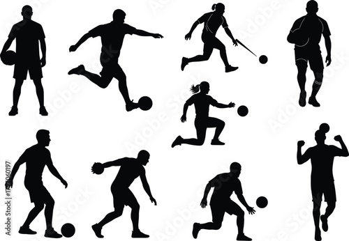 Football Soccer Player Silhouettes Collection Set Vector Illustration Graphic Art Design Outline Sketch Symbol Sport Activity Game.