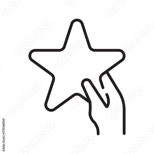 Outline icon set hands holding shinning star. Best score, high quality product, experience. Customer Satisfaction Line Icon. Client Feedback, Five Stars Delivery Symbol Collection. Vector illustration