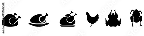 Grilled chicken icon vector set. Chicken illustration sign collection. BBQ symbol. Bird logo.