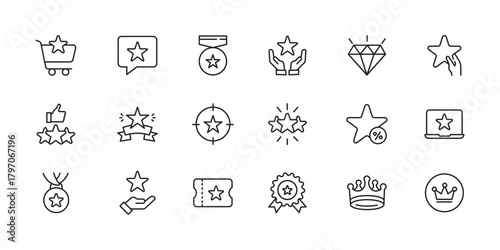 Star icons vector illustration: line style for web and app design. linear style symbols collection outline signs pack. Business management leadership and success concept in black and white.