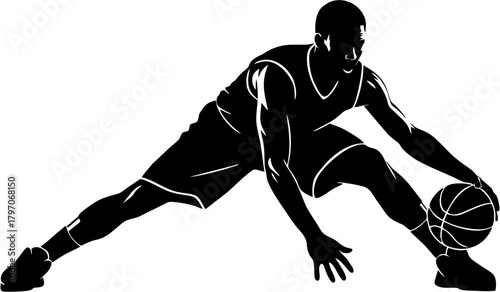 Basketball player dribbling in silhouette action - a dynamic vector illustration of sports and skill