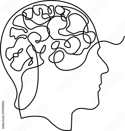 Human brain one continuous single line drawing of concept doodle style vector illustration Continuous one line drawing of human brain. Hand drawn minimalism style. brain line art vector illustration