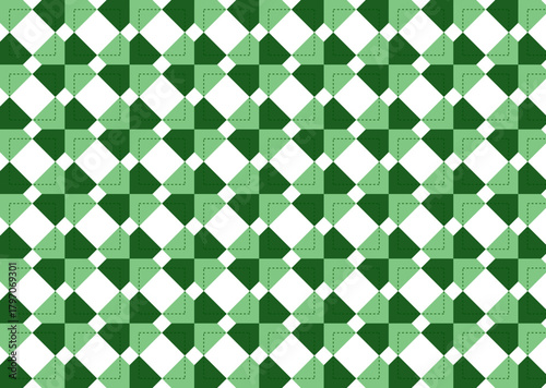Green argyle pattern with dotted lines and white background
