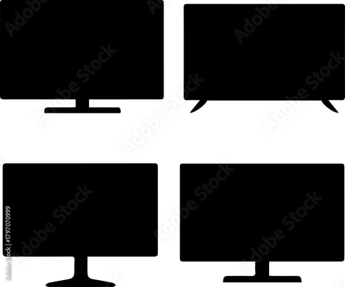 Set of Flat and Curved Television Silhouette Icons