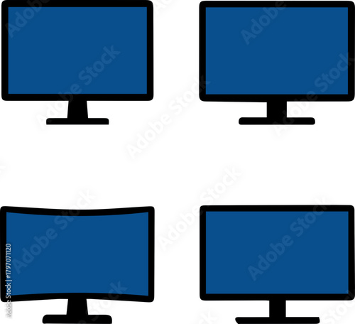 Set of Flat and Curved Television Silhouette Icons