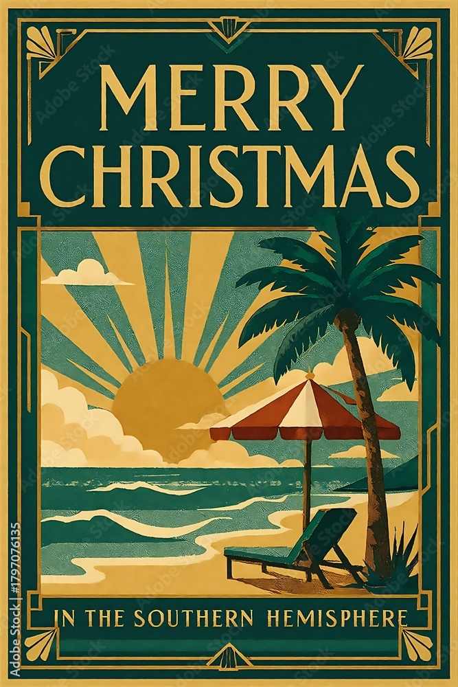 Fototapeta premium Art Deco Christmas Poster in Southern Hemisphere 